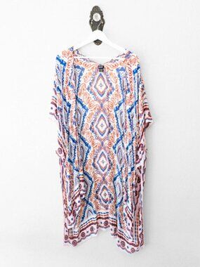Roffe Paisley Kimono Size L White Blue Red Pink Boho Layering Cover Up